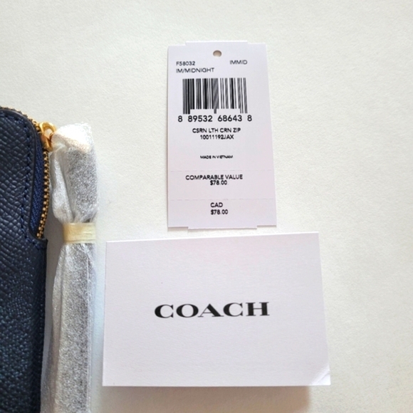 Coach Corner Zip Leather Wristlet Midnight Blue - Picture 4 of 4